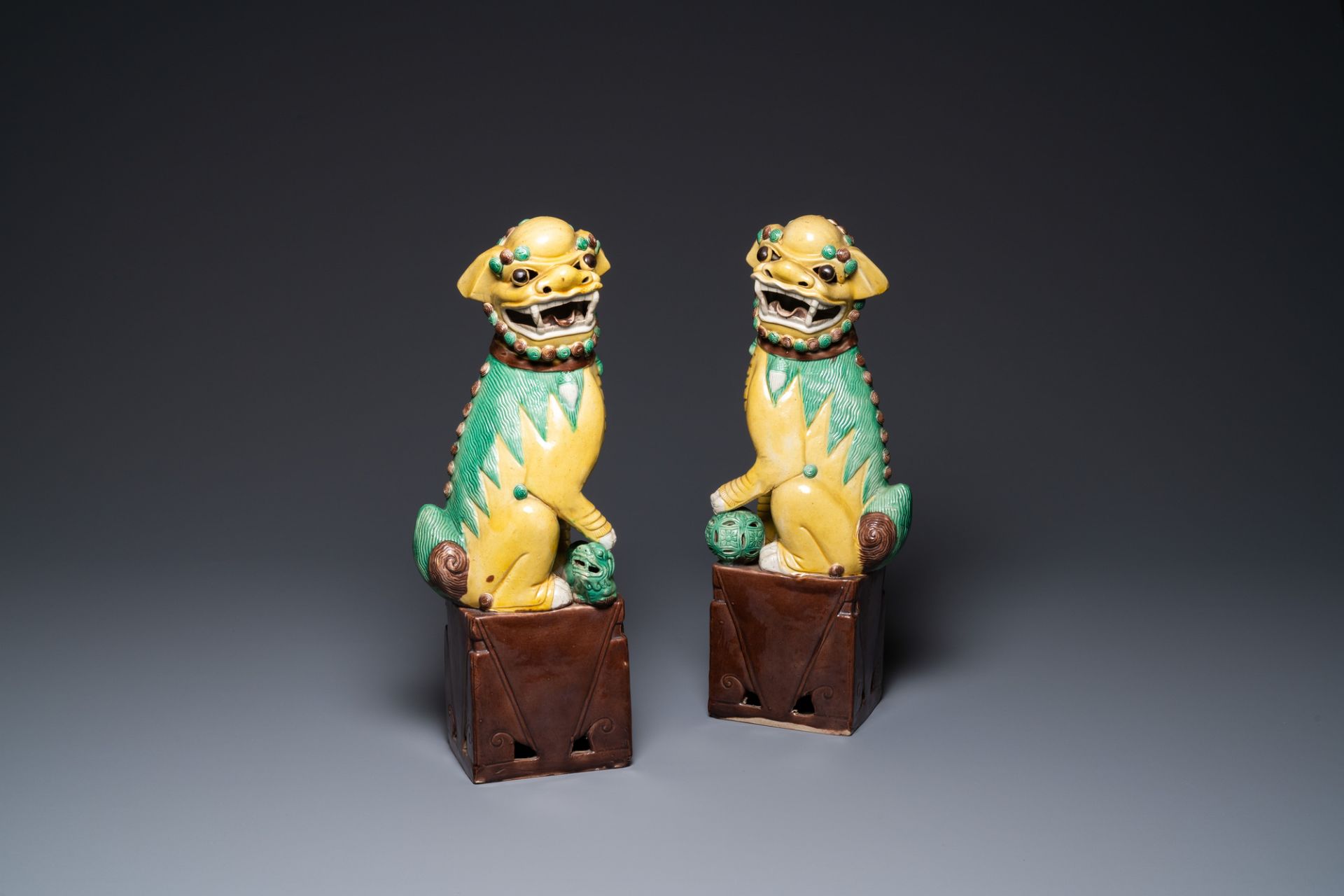 A pair of large Chinese sancai-glazed Buddhist lions, 19th C.