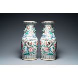 A pair of Chinese famille rose 'rooster' vases, 19th C.