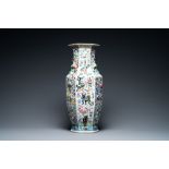 A Chinese hexagonal famille rose 'antiquities' vase, 19th C.