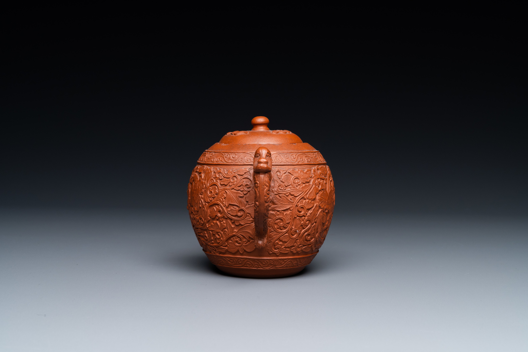 A Chinese Yixing stoneware teapot with boys among peony scrolls, Kangxi - Image 3 of 23