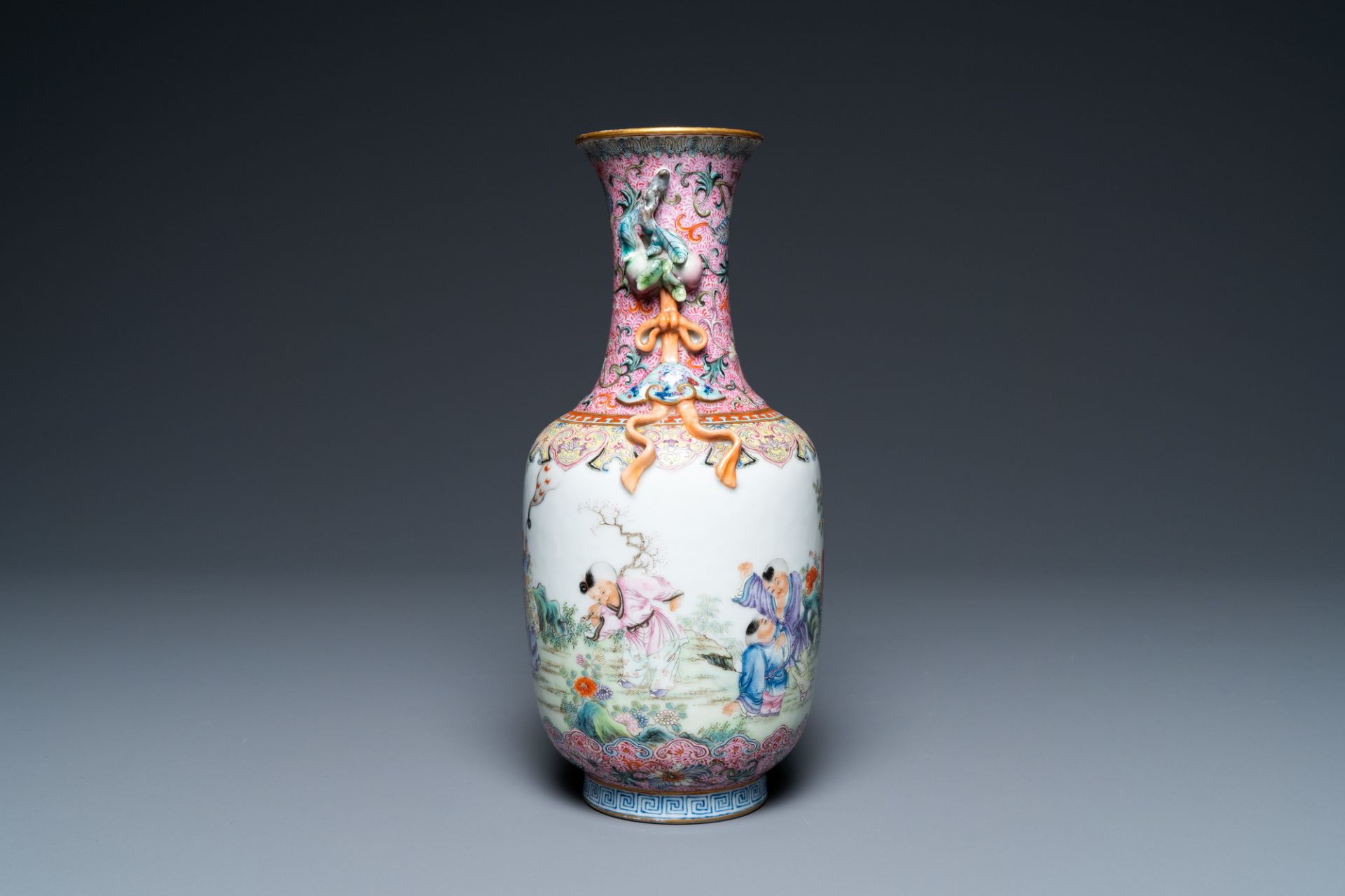 A Chinese famille rose 'playing boys' vase, Qianlong mark, Republic - Image 4 of 12