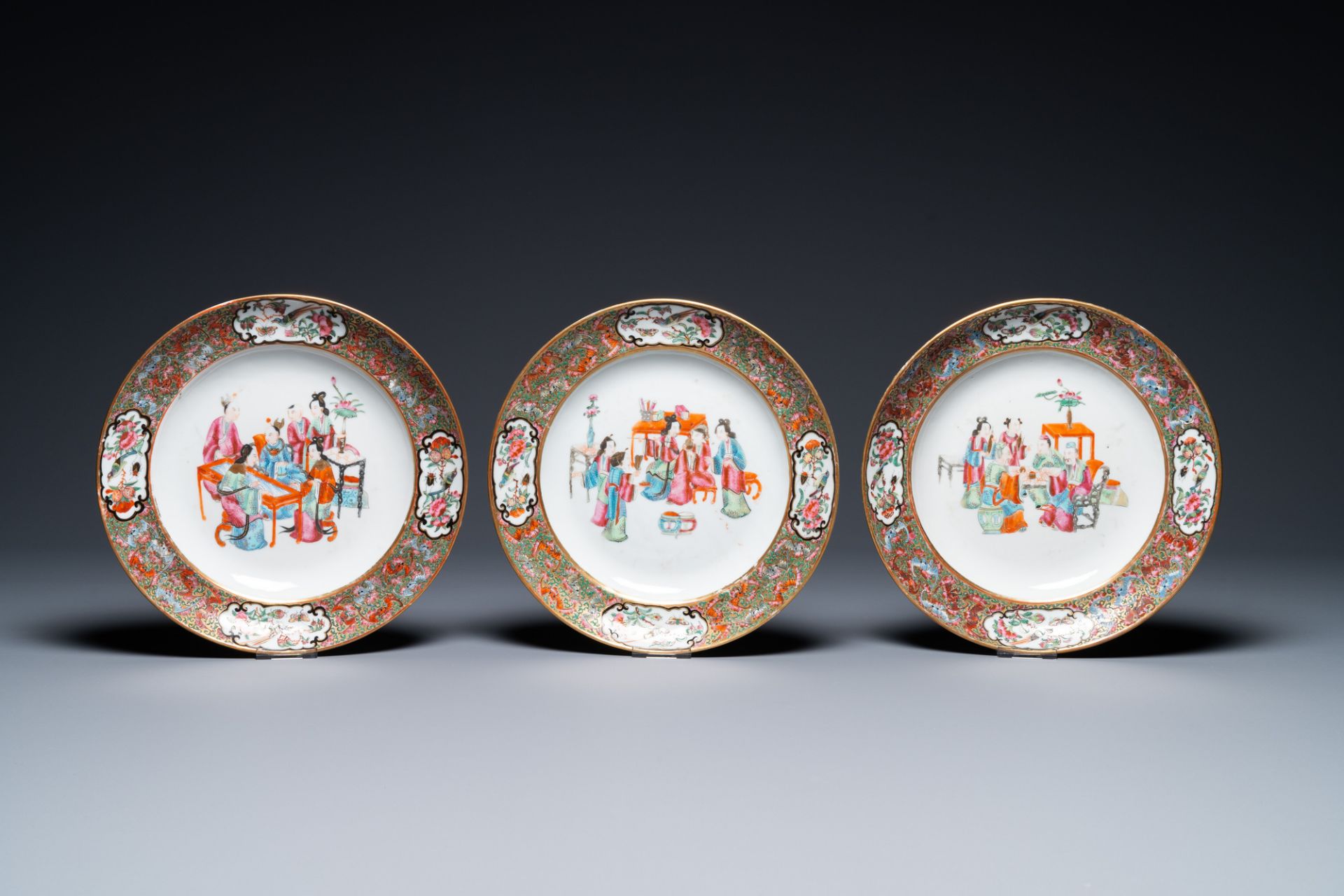 An extensive Chinese Canton famille rose dinner service, 19th C. - Image 10 of 48