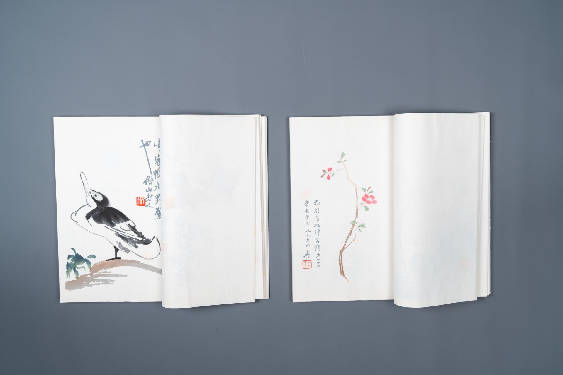A box with two albums containing 120 woodblocks, 44 of which after Qi Baishi, Rong Bao Zhai studio, - Image 9 of 16