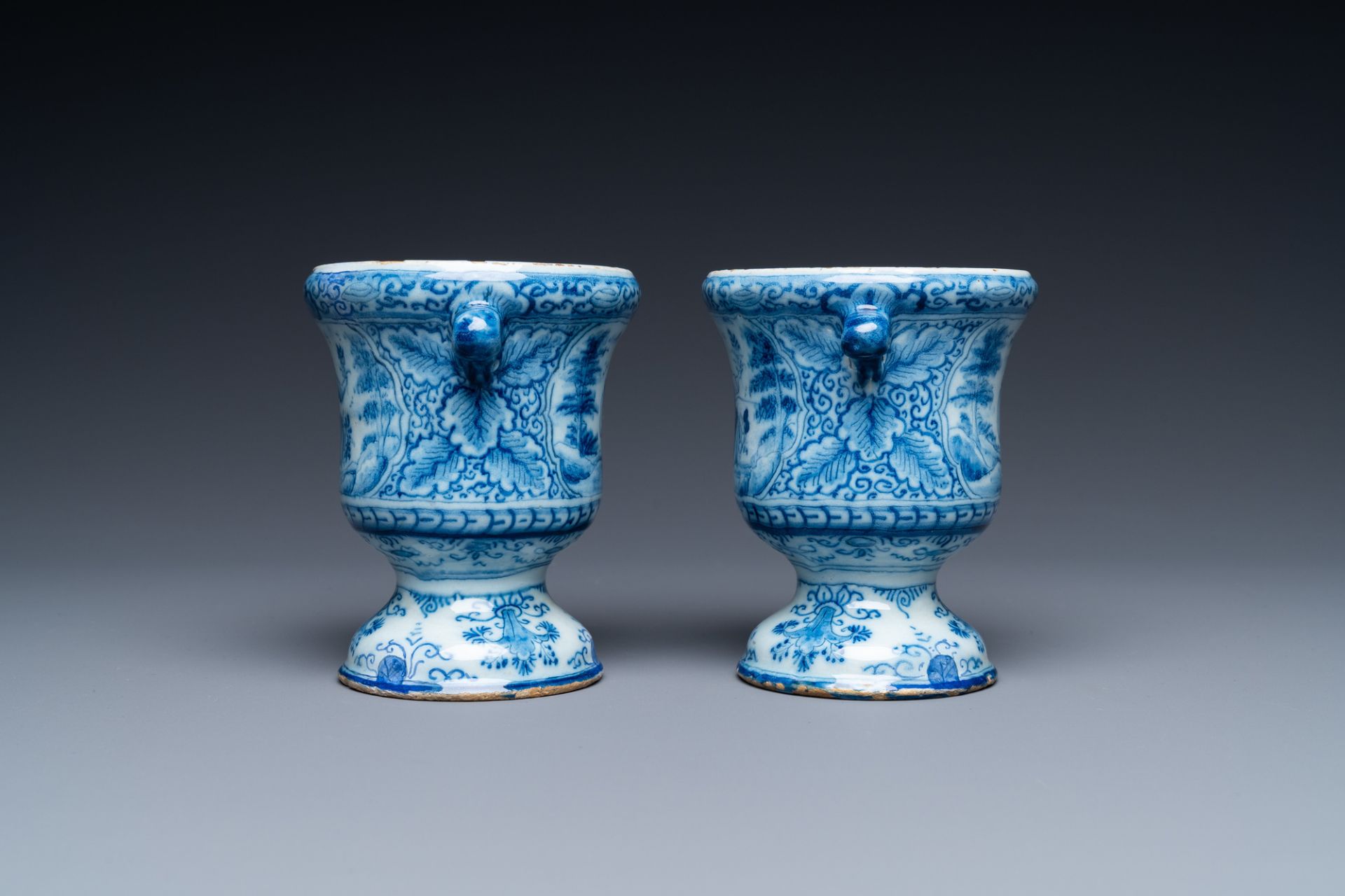 A pair of small Dutch Delft blue and white jardinires, 18th C. - Image 6 of 8