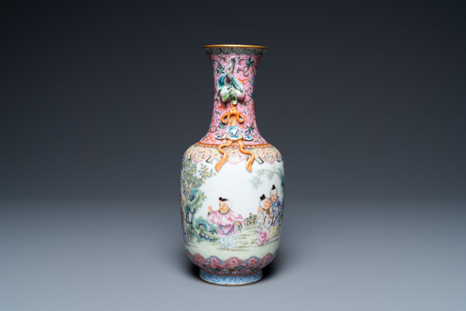 A Chinese famille rose 'playing boys' vase, Qianlong mark, Republic - Image 2 of 12