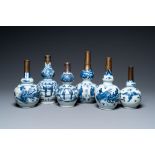 Six Chinese blue and white metal-mounted double gourd vases, Transitional period and later