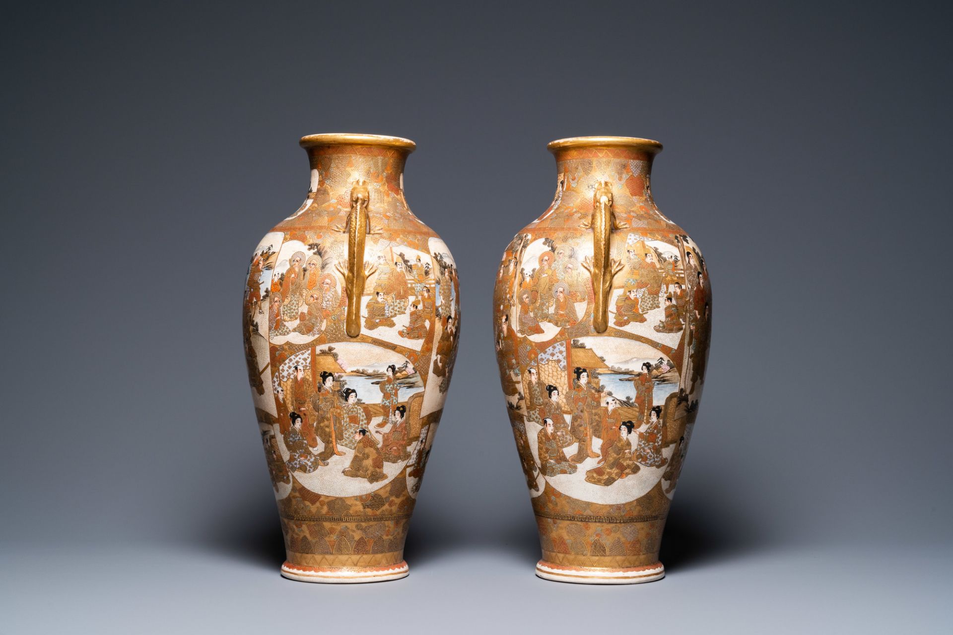 A pair of Japanese Satsuma vases, Kinkozan mark, Meiji, 19th C. - Image 2 of 6