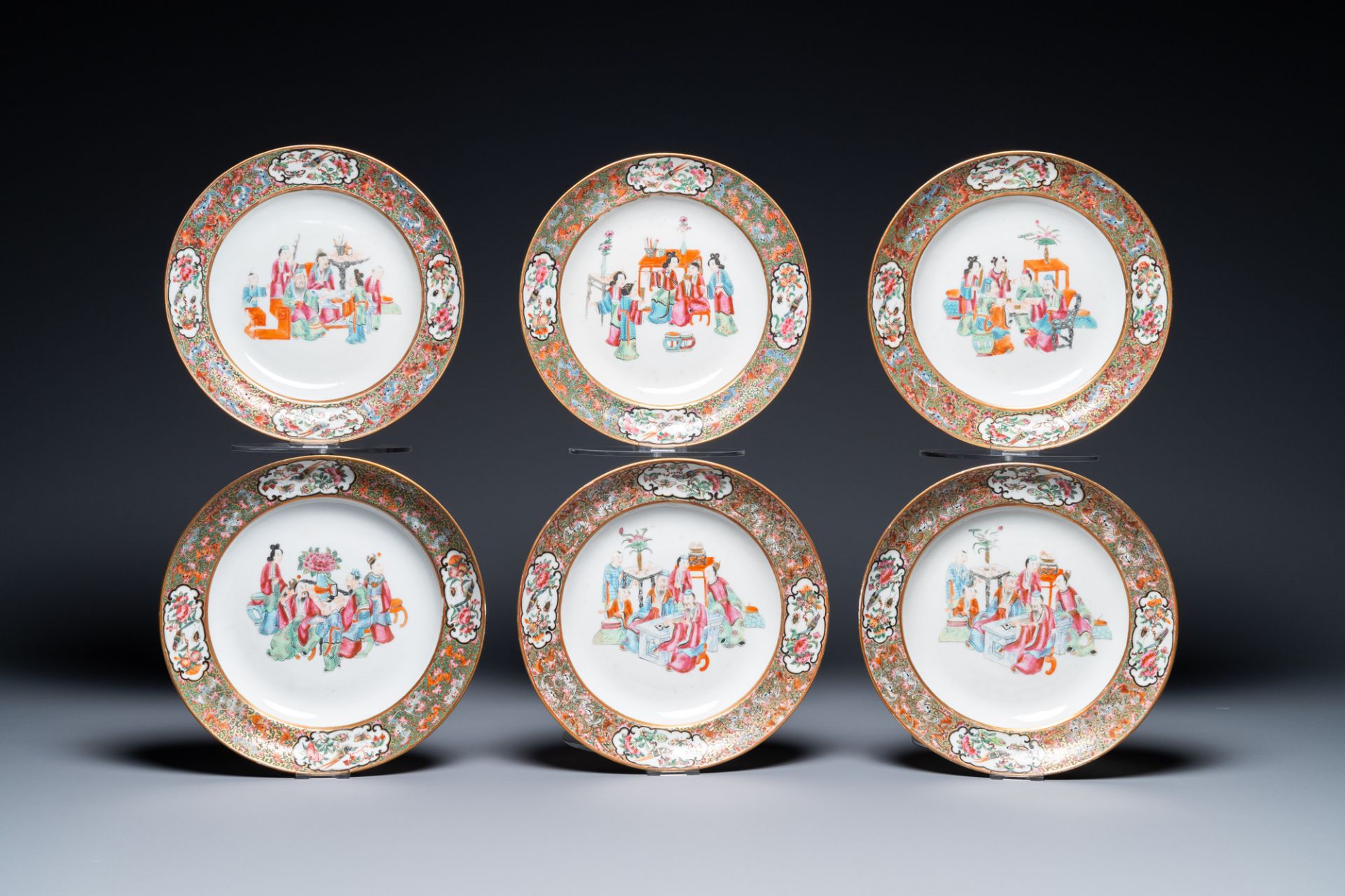 An extensive Chinese Canton famille rose dinner service, 19th C. - Image 9 of 48