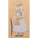 Indian school miniature: 'Portrait of an emperor', ink and colour on paper, 19th C.