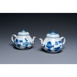 A pair of Chinese blue and white 'antiquities' teapots, Kangxi