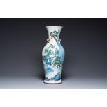 A Chinese Nanking crackle-glazed vase with polychrome design, Chenghua mark, 19th C.