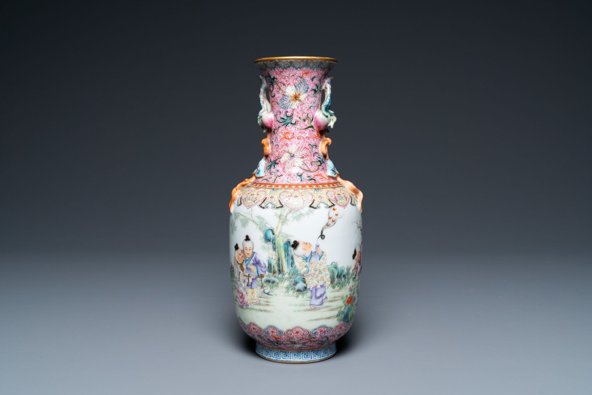 A Chinese famille rose 'playing boys' vase, Qianlong mark, Republic - Image 3 of 12