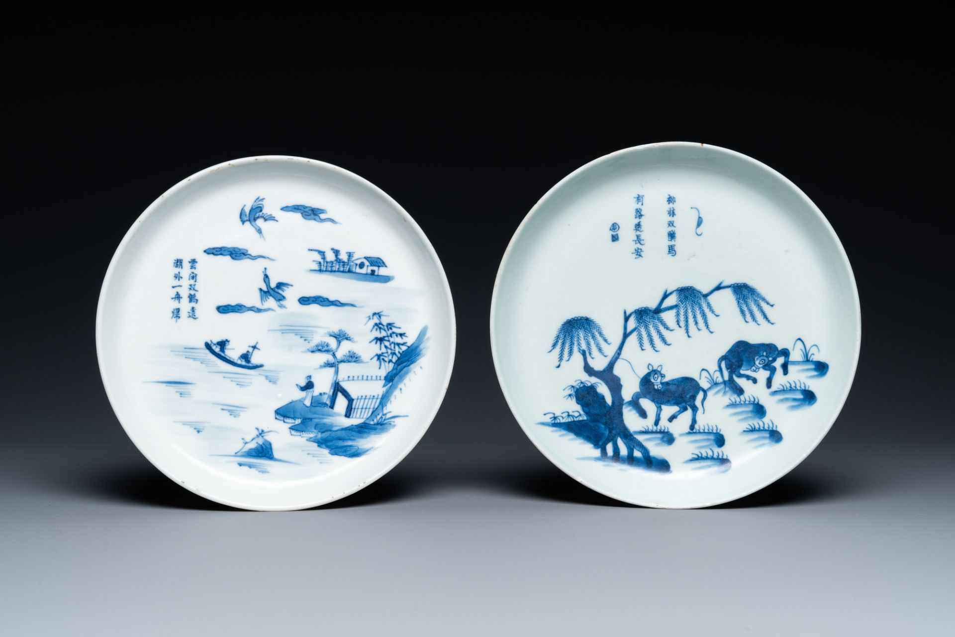 Two Chinese 'Bleu de Hue' plates for the Vietnamese market, Ngoan Ngoc mark, 19th C. - Image 2 of 3