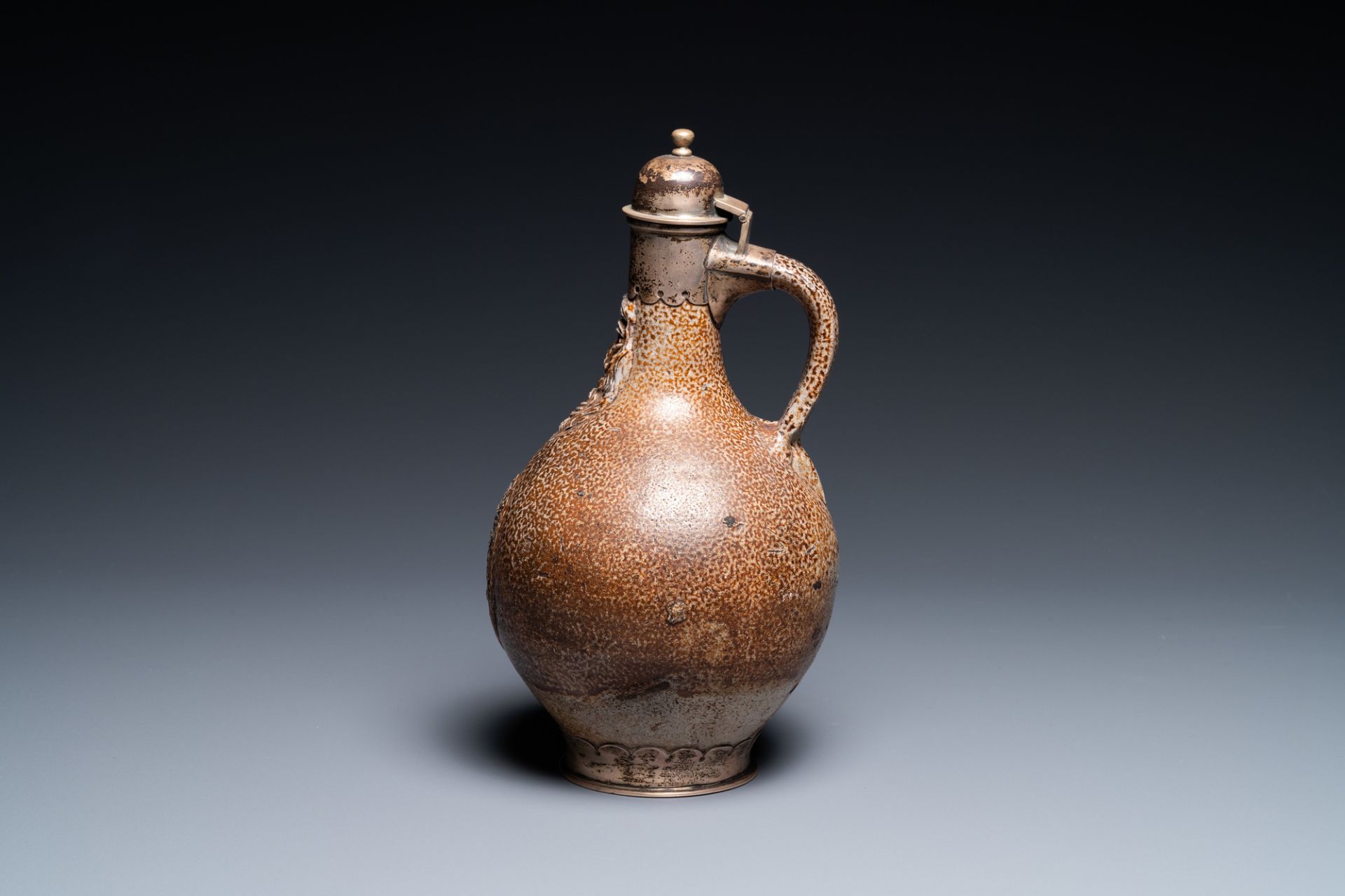 An English silver-mounted stoneware bellarmine jug, Raeren, 17th C. - Image 3 of 9