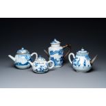 Four Chinese blue and white teapots and covers, Kangxi