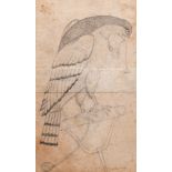 Persian school miniature: 'A standing falcon', pencil on paper, 18/19th C.