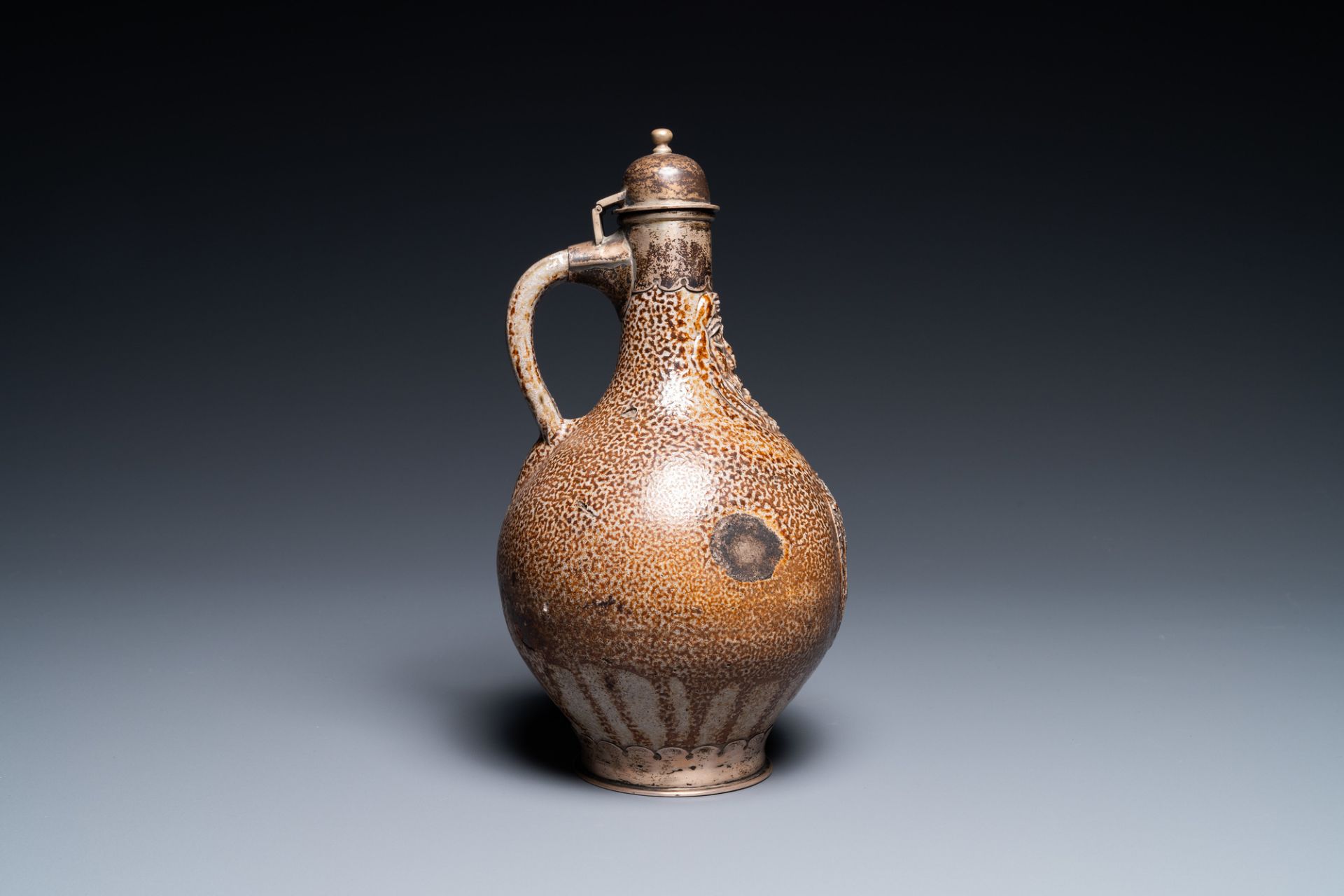An English silver-mounted stoneware bellarmine jug, Raeren, 17th C. - Image 5 of 9