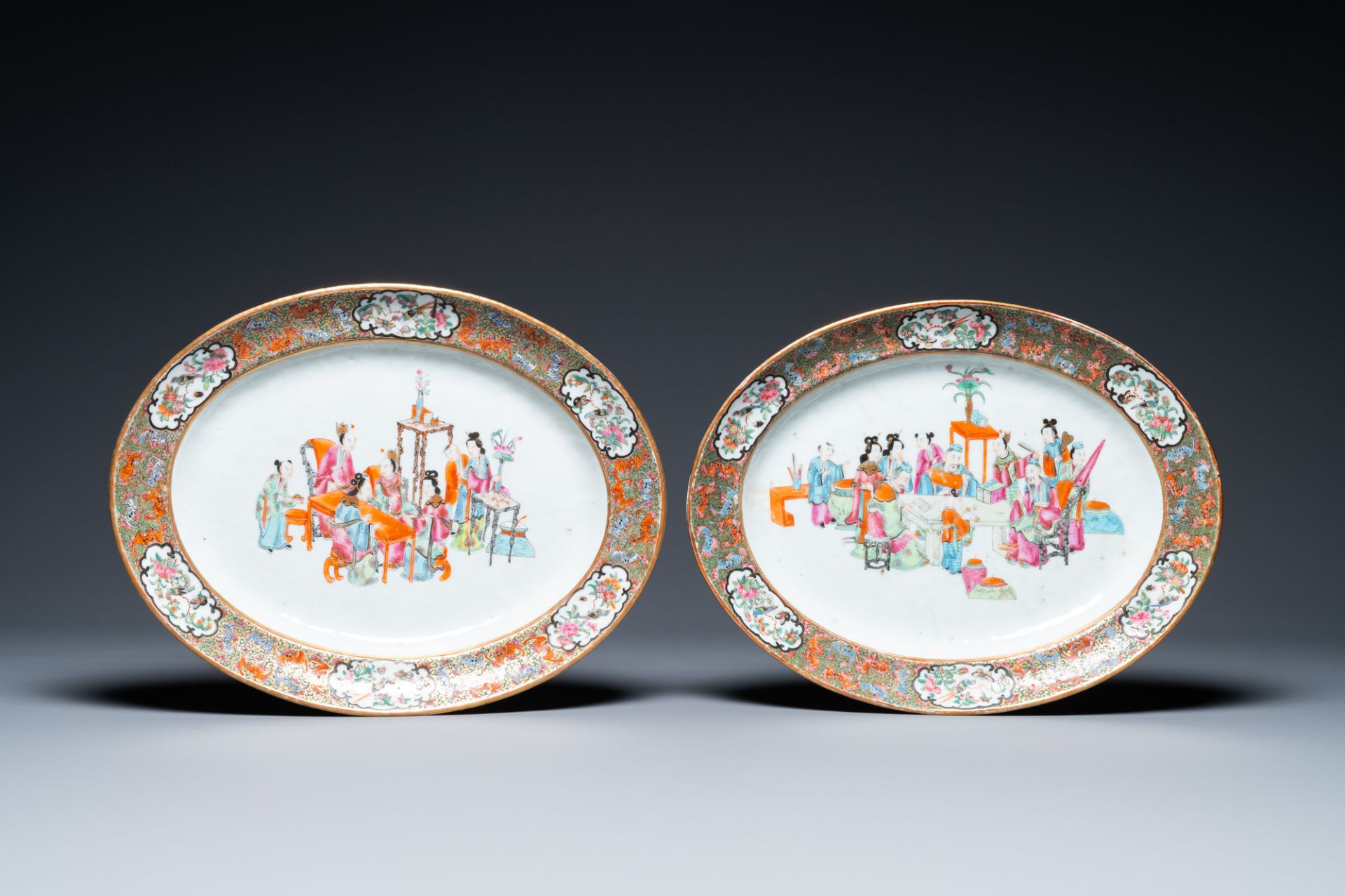 An extensive Chinese Canton famille rose dinner service, 19th C. - Image 21 of 48