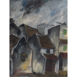 Bui Xuan Phai (Vietnam, 1920-1988): 'War planes above old Hanoi houses', oil on paper, ca. 1972