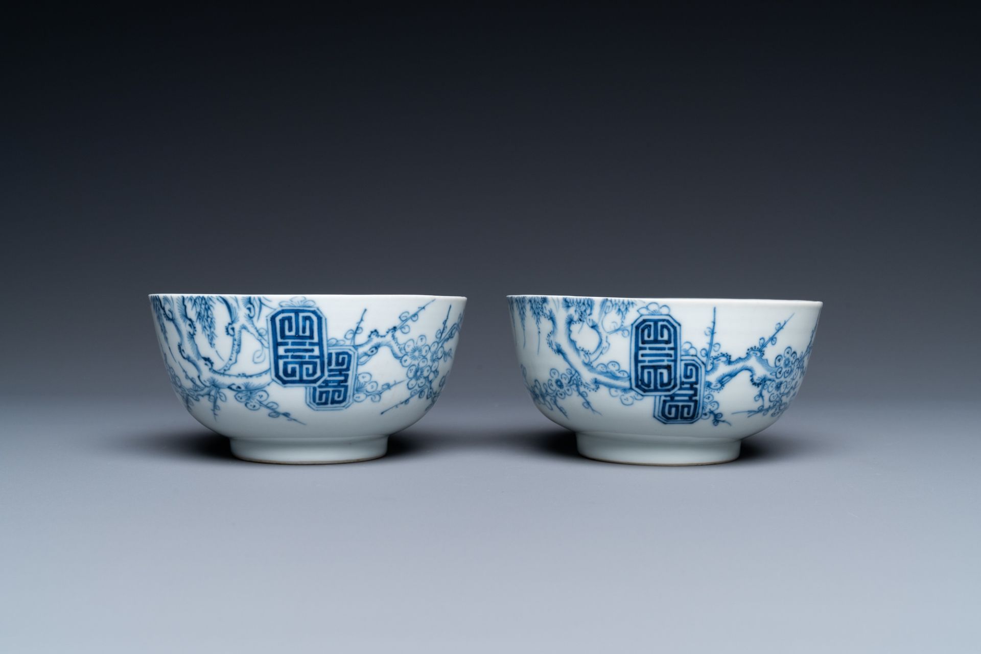 A pair of Chinese 'Bleu de Hue' bowls for the Vietnamese market, 'Roushen collection' mark, 19th C. - Image 3 of 8