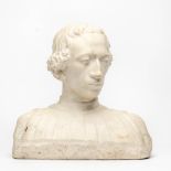 An Italian Renaissance-style white marble bust of a man, 20th C.