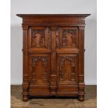 A Dutch oak wooden four-door cupboard, 17th C.