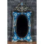 A Venetian blue ground mirror with floral design, 20th C.