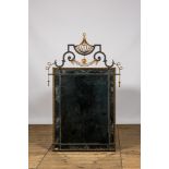 A neoclassical Las Palmas design 'Roussel' partly gilt wrought iron mirror, 20th C.