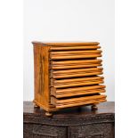 A table- or coin cabinet in burr walnut veneer, 19th C.