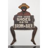 A large painted cast iron advertisement panel for the shoe brand 'Brown & Baer', early 20th C.