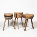 Three various wooden stools or butcher blocks, 19/20th C.