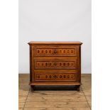 An oak wooden parquetry chest of drawers, ca. 1800