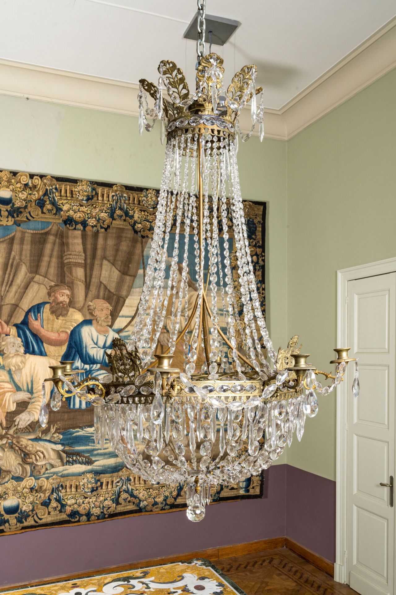 A large 'sac-ˆ-perles' chandelier, 19th C. - Image 2 of 3