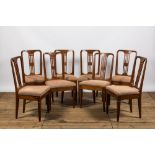 Eight oak wooden dining room chairs, ca. 1900