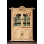 A leached oak display cabinet, 19th C.