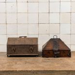 Two boxes in engraved cast iron and wood with wrought iron mounts, 18/19th C.