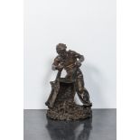 Jules A. Grosjean (?-1906): Miner with wheelbarrow, patinated bronze