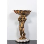 A faux marbre basin on gilt wooden putto stand, Italy, 19th C.