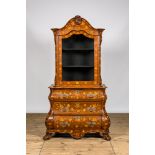 A Dutch Louis XV-style floral marquetry display cabinet, 19th C.