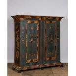 A German polychrome wooden linen cupboard, dated 1765, 18/19th C.