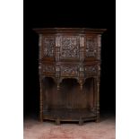 A carved oak wooden credenza, 17th C. with later elements