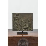 A French patinated bronze relief with a family of satyrs on a seesaw, 19th C.