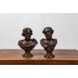 A pair of Flemish wooden busts of evangelists on a base, 17th C.
