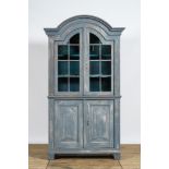 A blue patinated wooden display cabinet, 19th C.