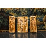 Three southern European polychromed and gilt walnut reliefs depicting the flagellation of Christ and
