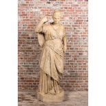 A large patinated terracotta figure of Diana, 19/20th C.