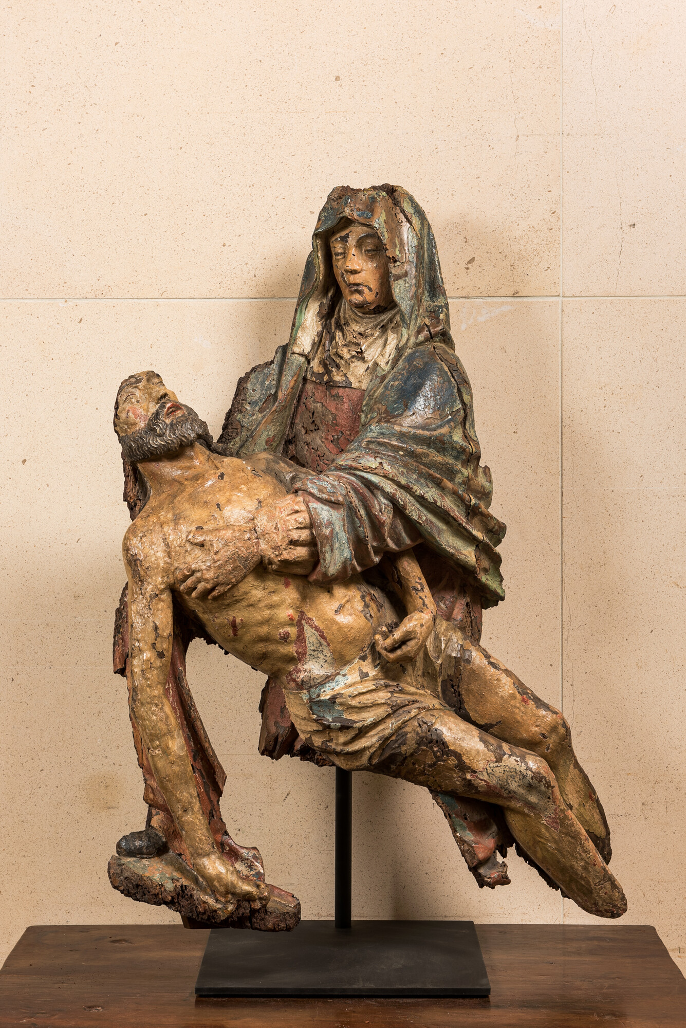 A large polychromed walnut Pieta, 1st half 16th C.