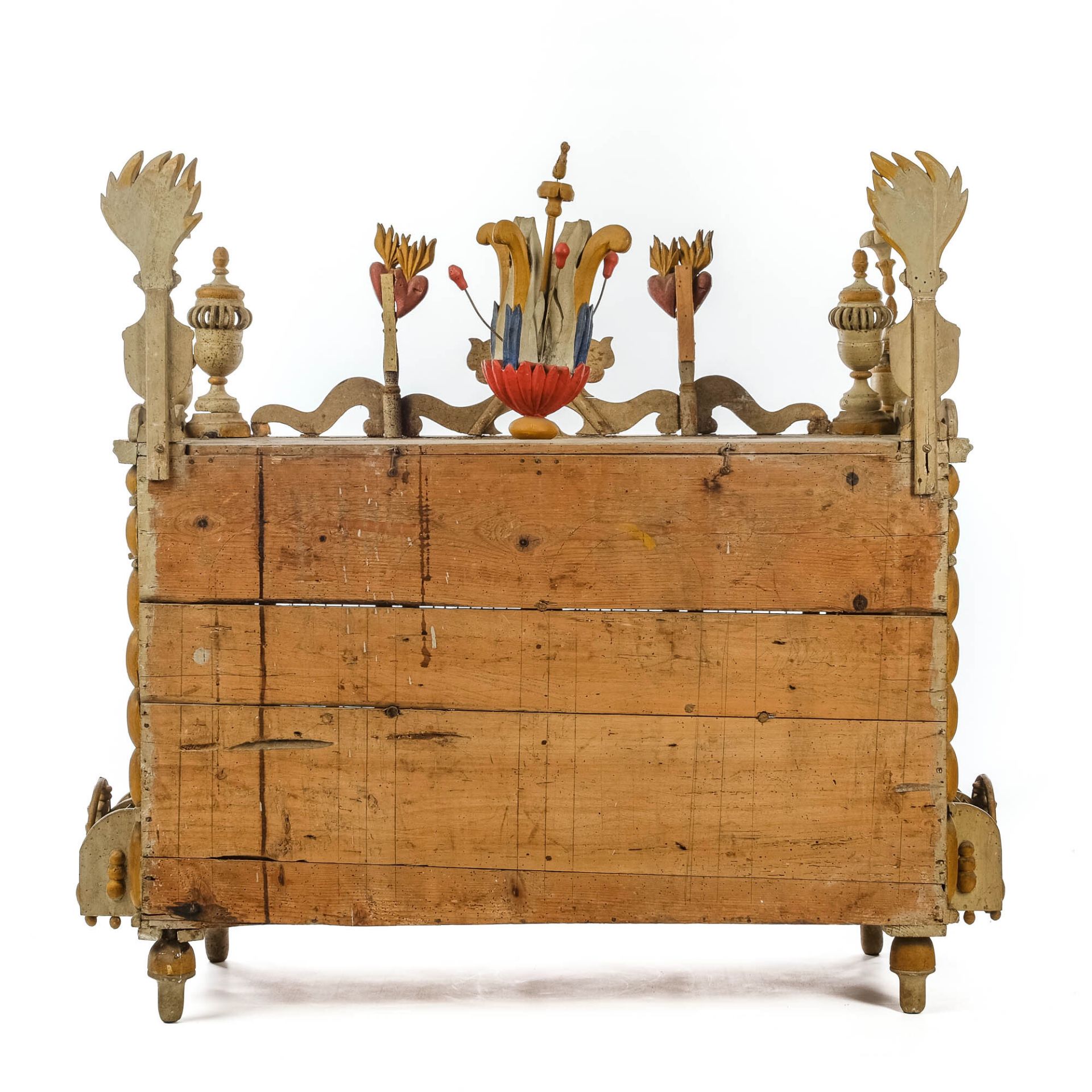 A large painted wooden birdcage, 18/19th C. - Image 3 of 8