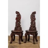 A pair of Japanese carved wooden 'dragon' chairs, Meiji, 19/20th C.