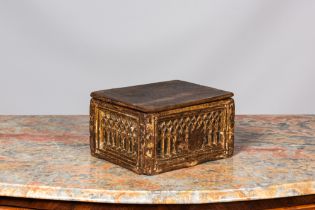 A polychrome gothic wooden box, 15/16th C.